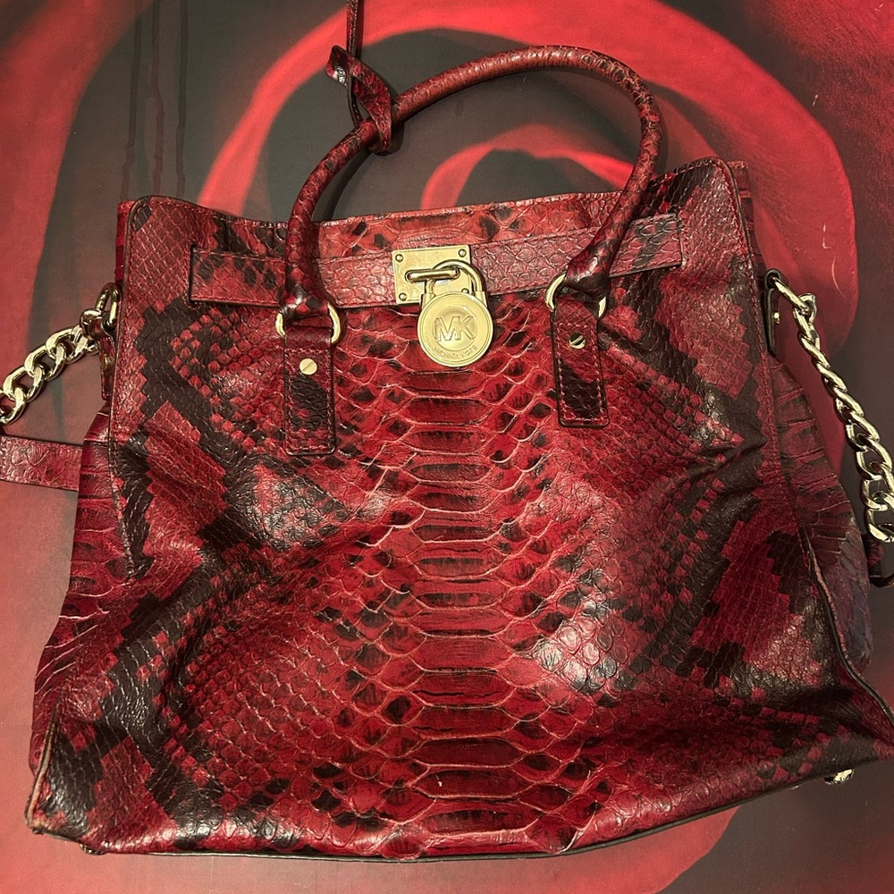 Michael Kors Red Python-Embossed Satchel - image 7